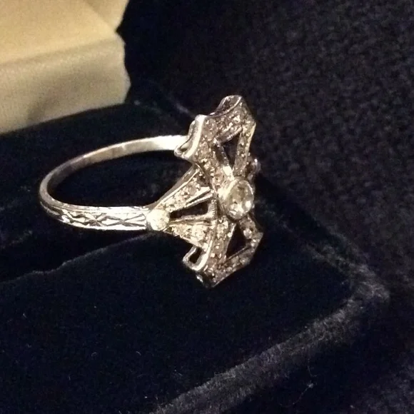 Vintage Art Deco Euro Diamond & Sapphire Ring sz 8 - Picture 9 of 10